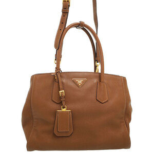 Prada Vitello Daino Leather Tote Bag cognac brown shade